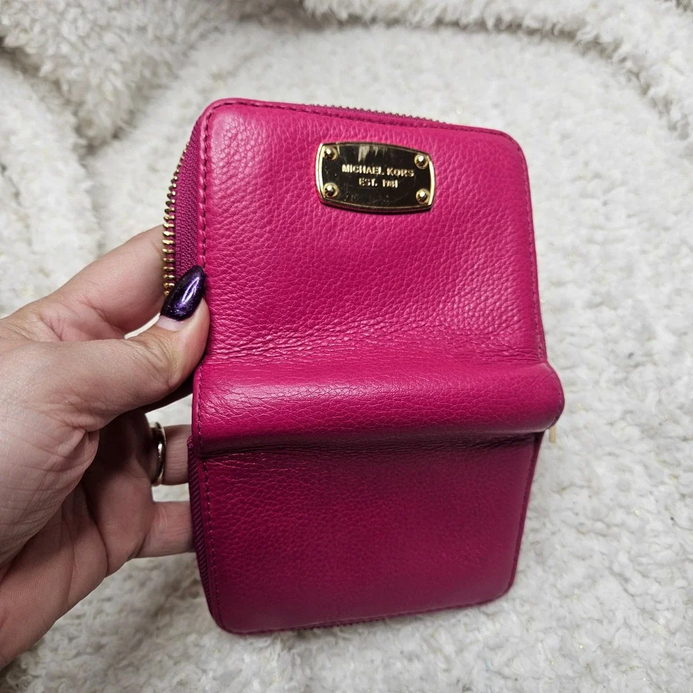 Michael‎ Kors Fuchsia Leather Small Zip Around Wallet